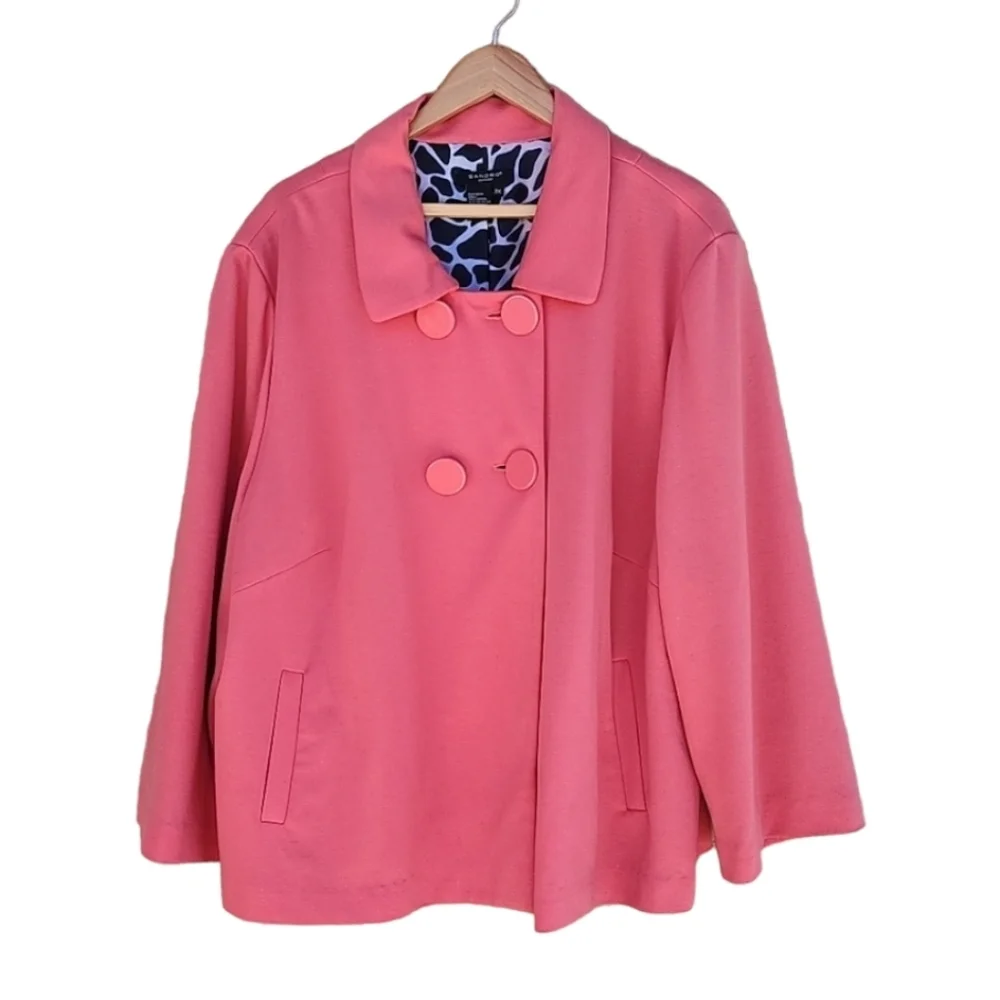 SANDRO Pink Peacoat 3X Double Breasted Statement Coat Giraffe Print Lined Plus - Picture 10 of 17